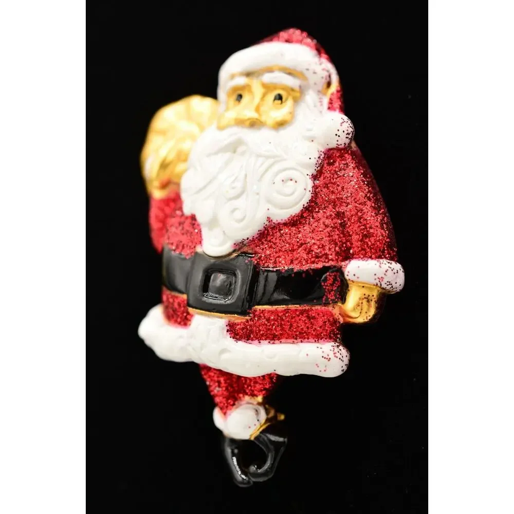 AJC Vintage Christmas Pin Brooch Santa Claus Glitter Heavy Chunky Signed 80s 9B